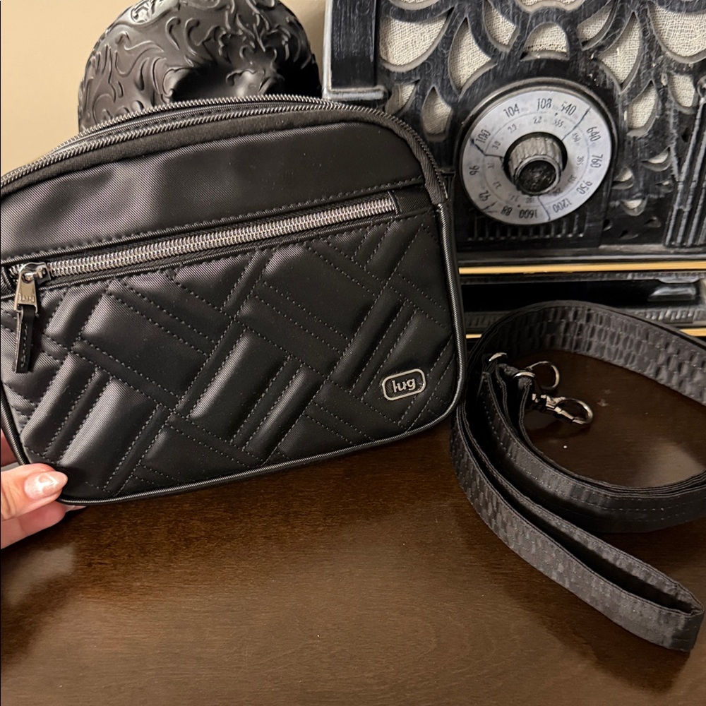 Lug Super Coupe Satin Luxe Black Quilted crossbody, belt bag